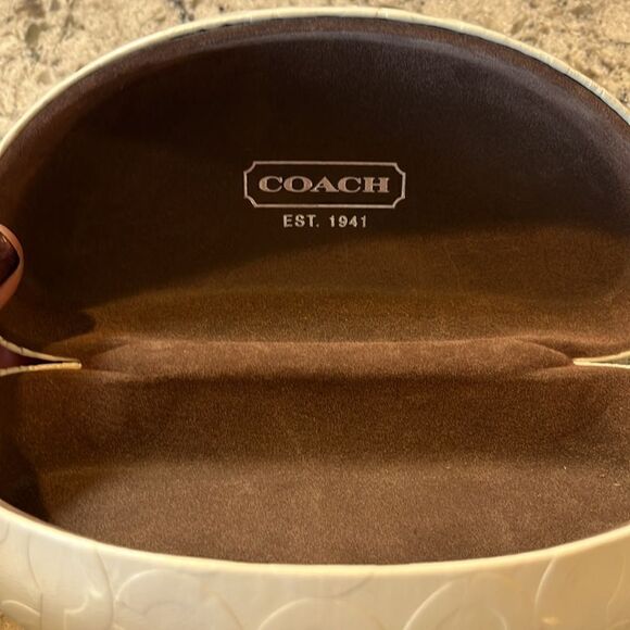 Coach eyeglass or sunglasses case embossed off-white color brown interior w/logo - Picture 3 of 5